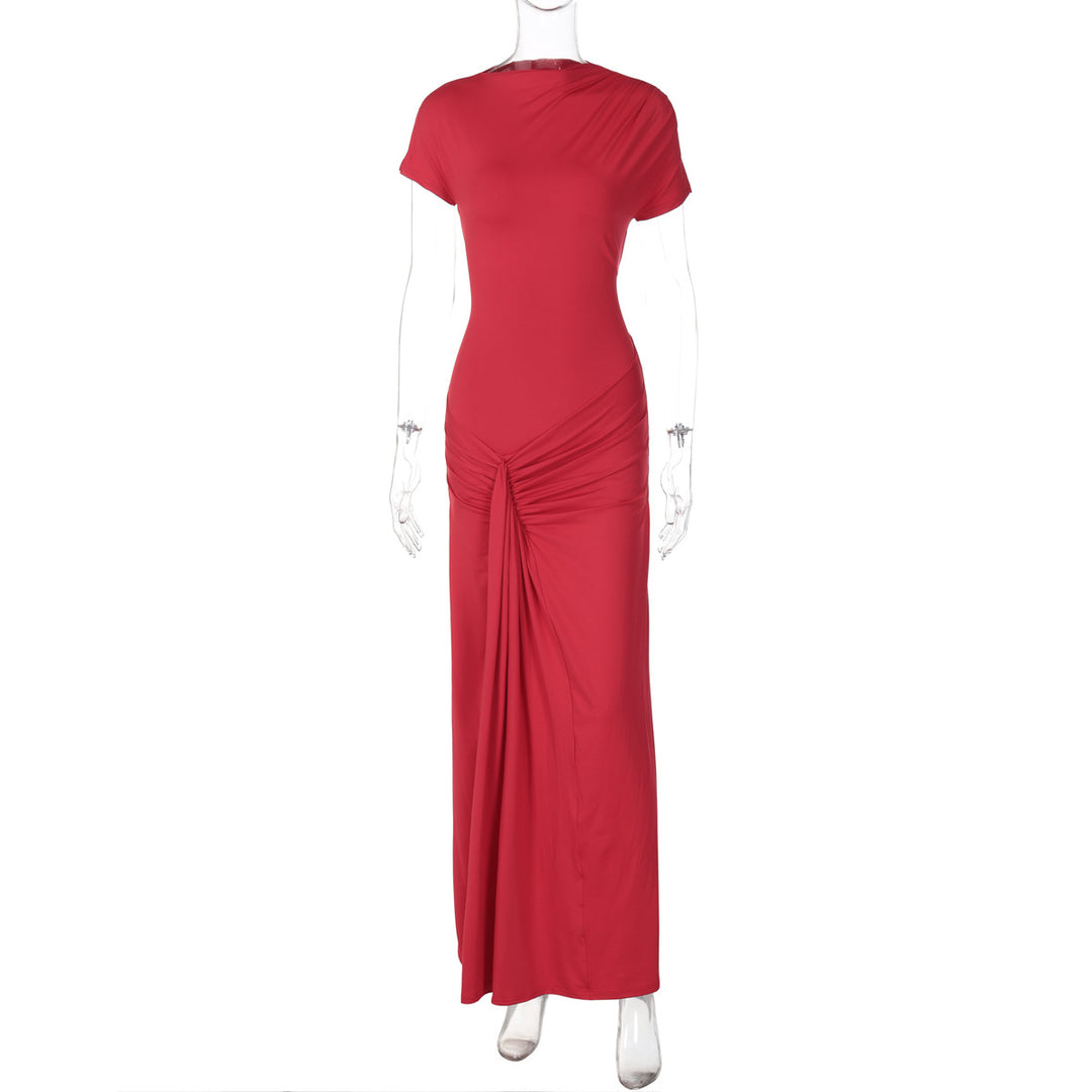 Damen Elegantes Maxikleid mit Drapierung und asymmetrischem Saum Drune