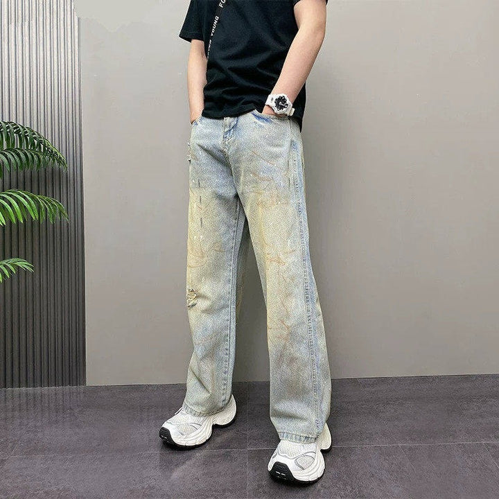 Herren Modische Baggy-Jeans mit kreativen Waschungen Drune