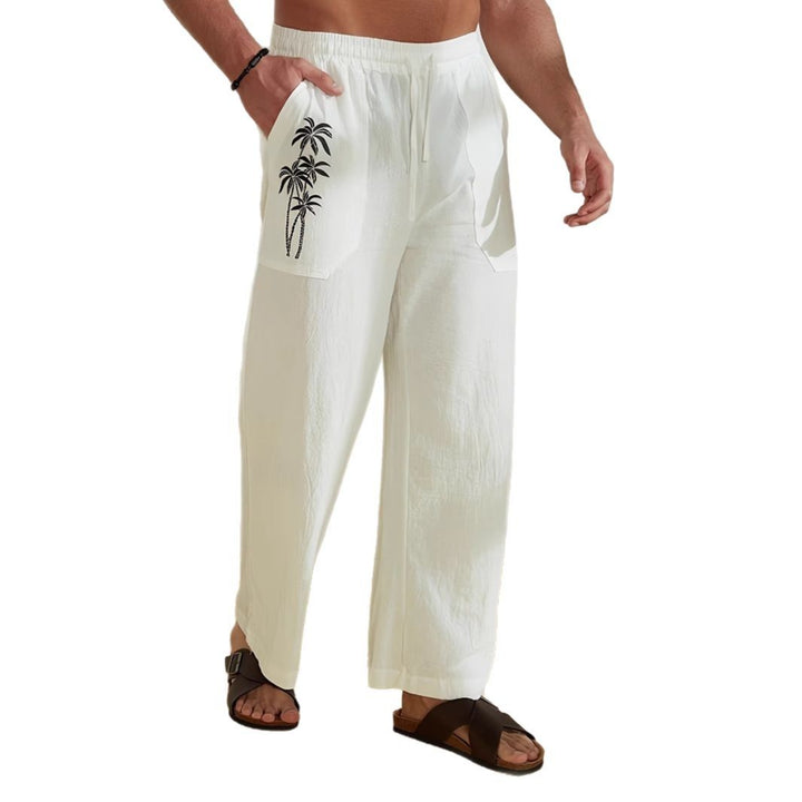 Herren Leichte Leinen-Loungehose mit weitem Bein, Kordelzug und aufgesetzten Taschen Drune