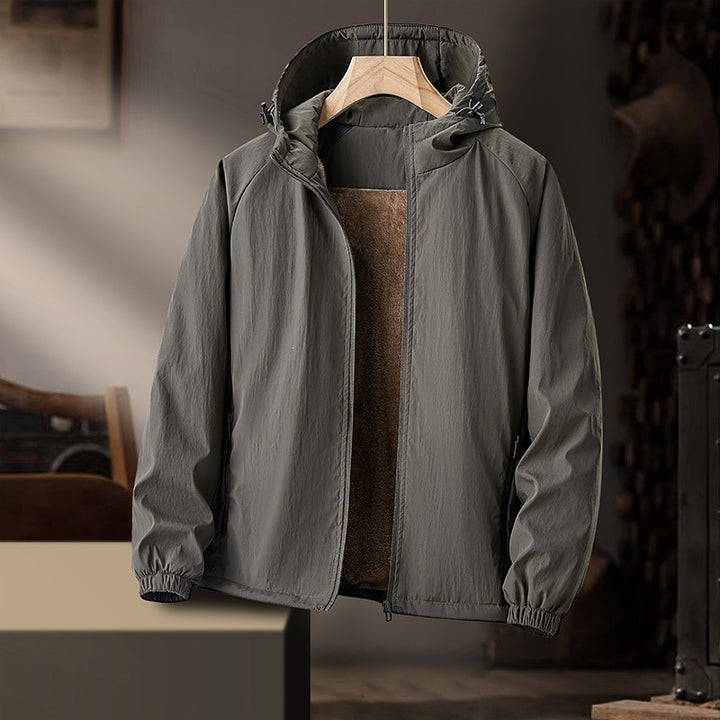 Herren Leichte Kapuzen-Übergangsjacke mit Teddyfutter & windabweisender Hülle Drune