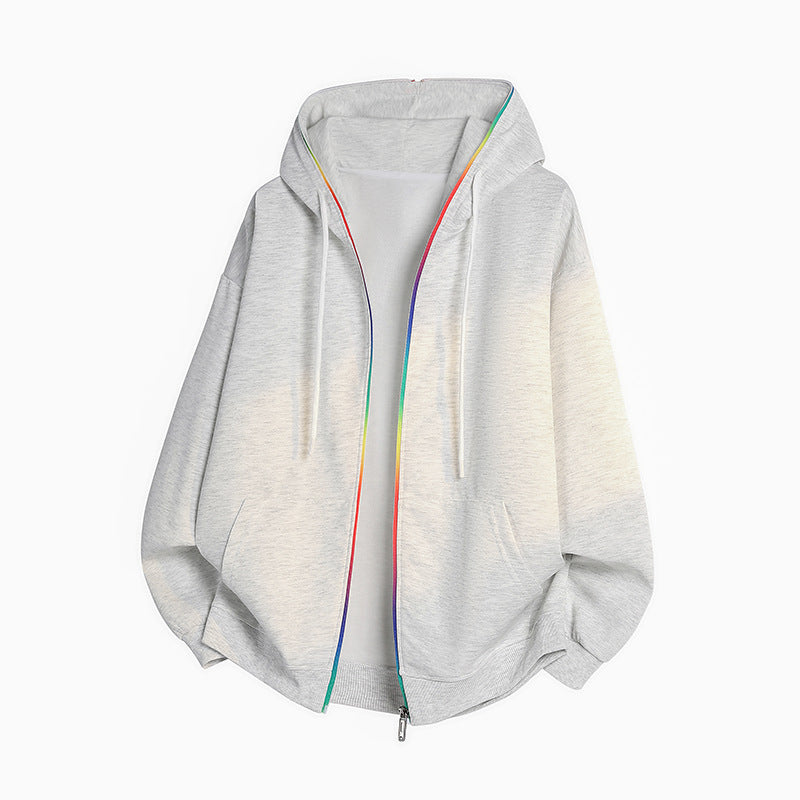 Unisex Oversize-Kapuzenjacke mit Regenbogen-Reißverschluss & Kängurutaschen Drune
