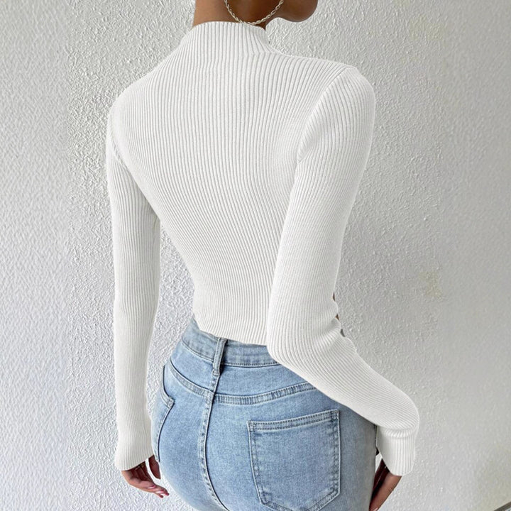 Damen Gerippter Cropped Feinstrickpullover mit Stehkragen Drune