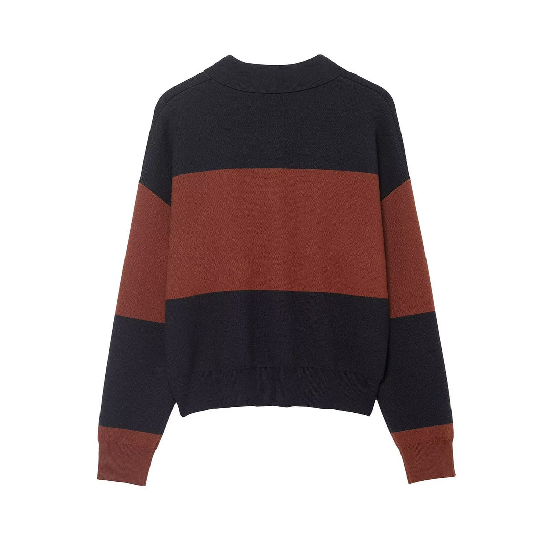 Damen lässiger Poloshirt-Pullover mit überschnittenen Schultern Drune