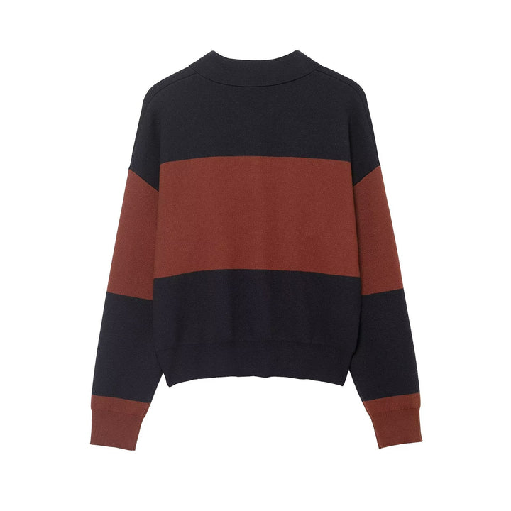 Damen lässiger Poloshirt-Pullover mit überschnittenen Schultern Drune