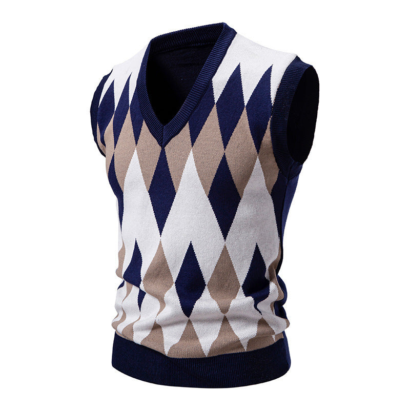 Herren stylischer ärmelloser Pullover im modernem Rautendesign Drune
