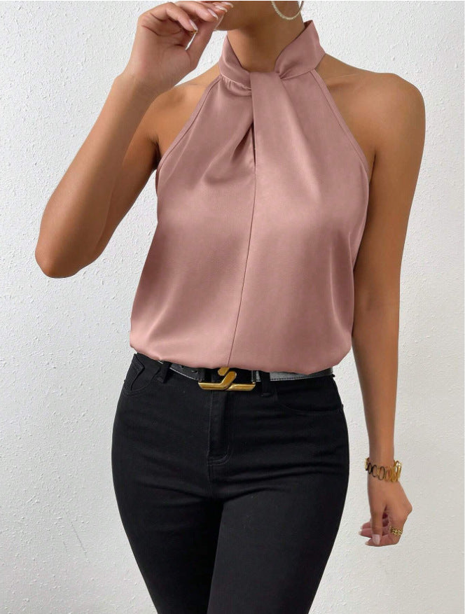 Damen Elegantes Top mit drapiertem U-Ausschnitt und High-End Satinfinish Drune