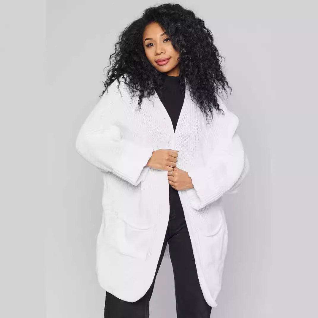 Damen Langer Strickcardigan mit offenen Fronten und praktischen Taschen Drune