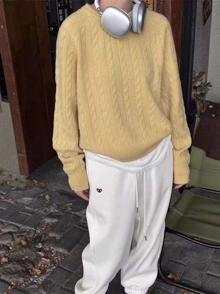 Damen Zopfstrick-Pullover aus Baumwoll-Mix mit legerer Oversize-Silhouette Drune