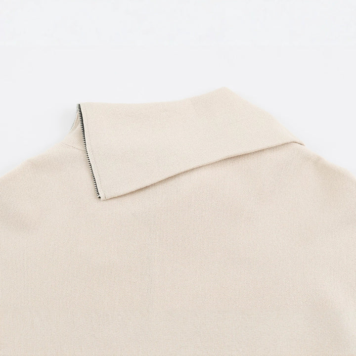 Damen Asymmetrischer Feinstrick-Pullover mit Schalkragen, Schulterreißverschluss und Zipper-Ärmel Drune