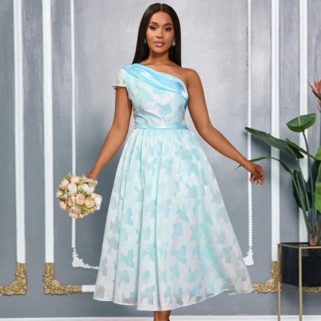 Damen Cocktailkleid mit asymmetrischem Design und floralen Akzenten Drune