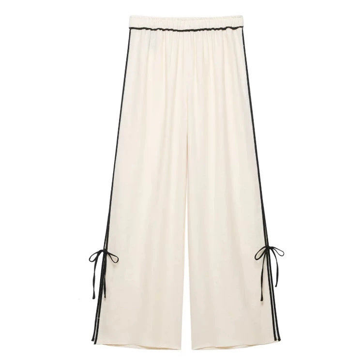 Damen Weite plissierte Loungehose mit elastischem Bund Drune
