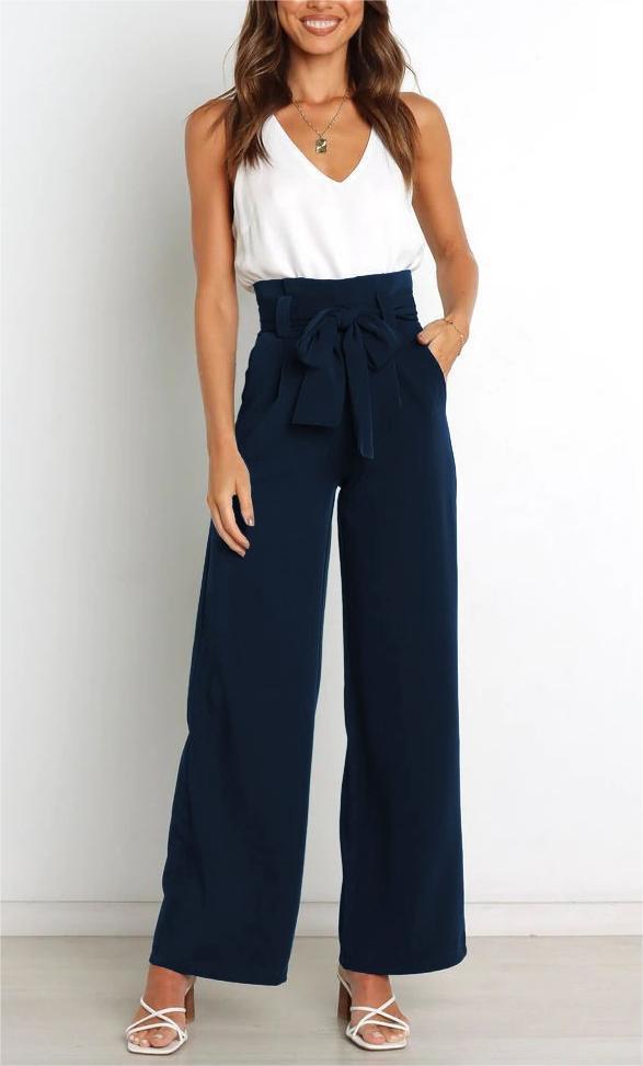 Damen Weitgeschnittene Hose mit dekorativem Bindegürtel Drune