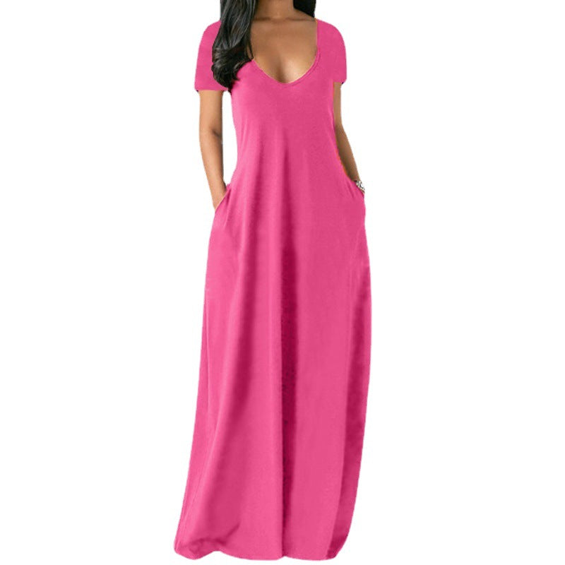 Drune | U-Ausschnitt Kurzarm Lockere Passform Maxikleid