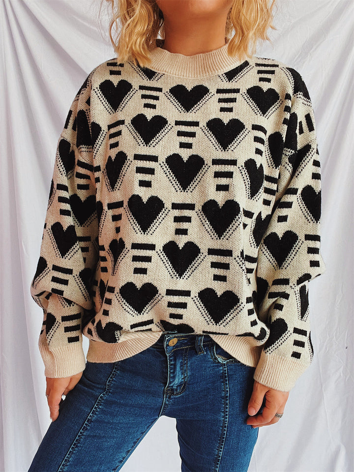 Damen kuscheliger Oversized-Pullover mit herzförmigem Muster Drune