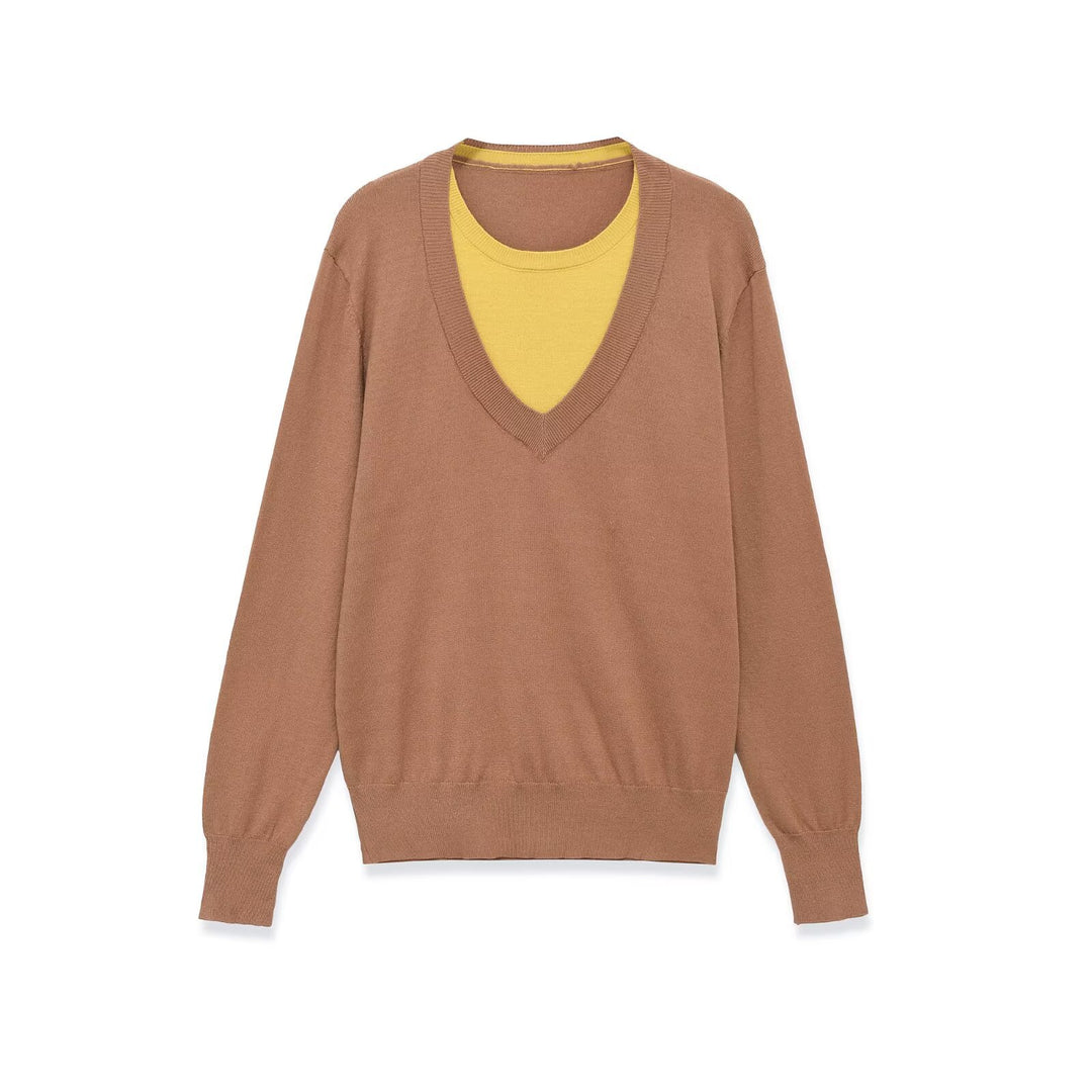 Damen Lagenpullover mit tiefem V-Ausschnitt und integriertem Rundhals-Inlay Drune