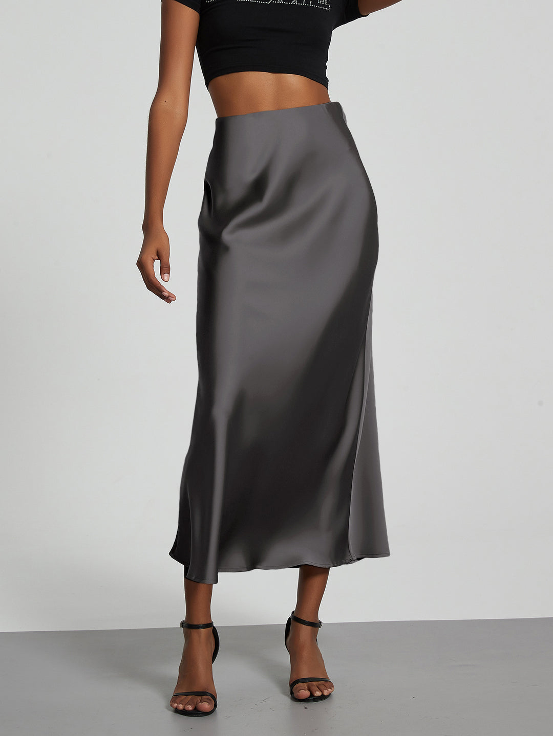 Damen-Satinrock mit hoher Taille und Midi-Länge