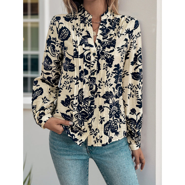 Damen Bluse mit floralen Motiven und eleganter Raffung Drune