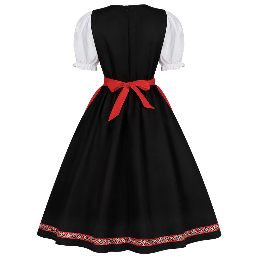 Damen nan traditionelles Dirndlkleid mit besticktem Mieder, Puffärmeln und Schürze Drune