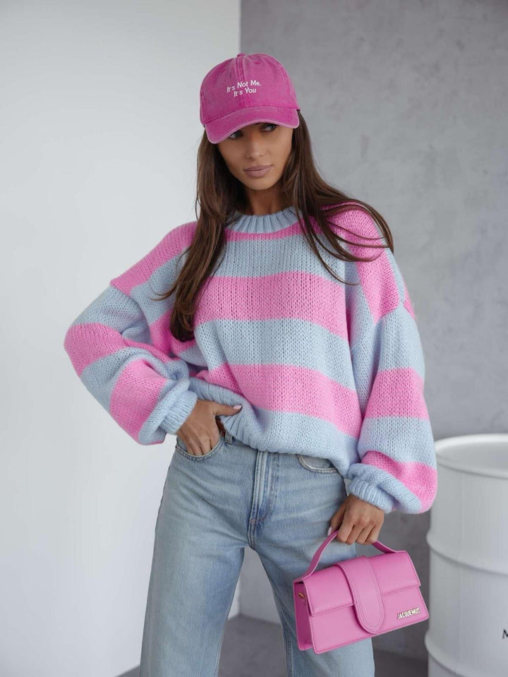 Damen lässiger Strickpullover mit voluminösen Ärmeln und modernen Akzenten Drune