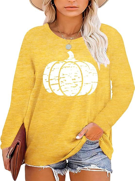 Damen Langarmshirt mit herbstlichem Kürbis-Motiv Drune
