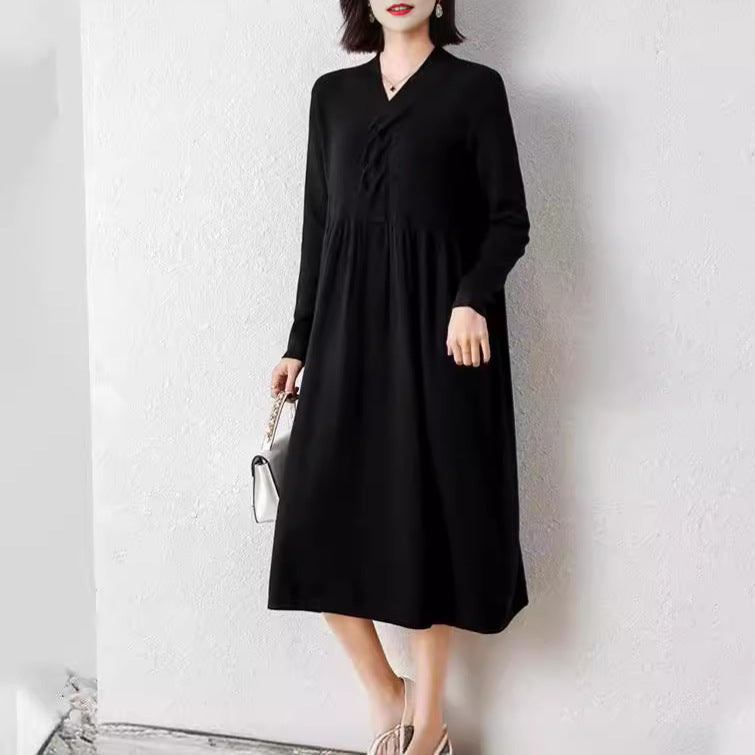Damen Kleid mit langem Arm und moderne Wickeloptik Drune