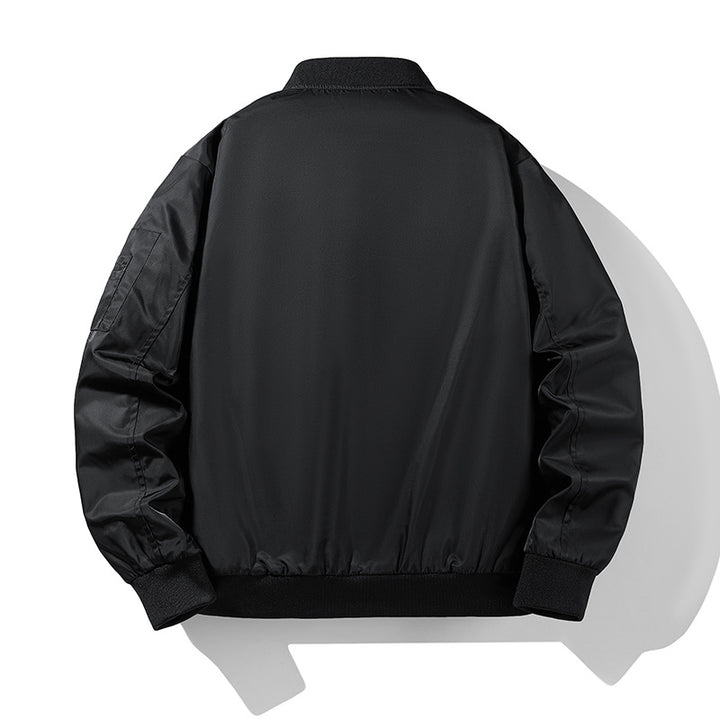Herren Moderne Nylon-Bomberjacke im Aviatorstil mit kontrastierendem Innenfutter und Ärmel-Zipfach Drune