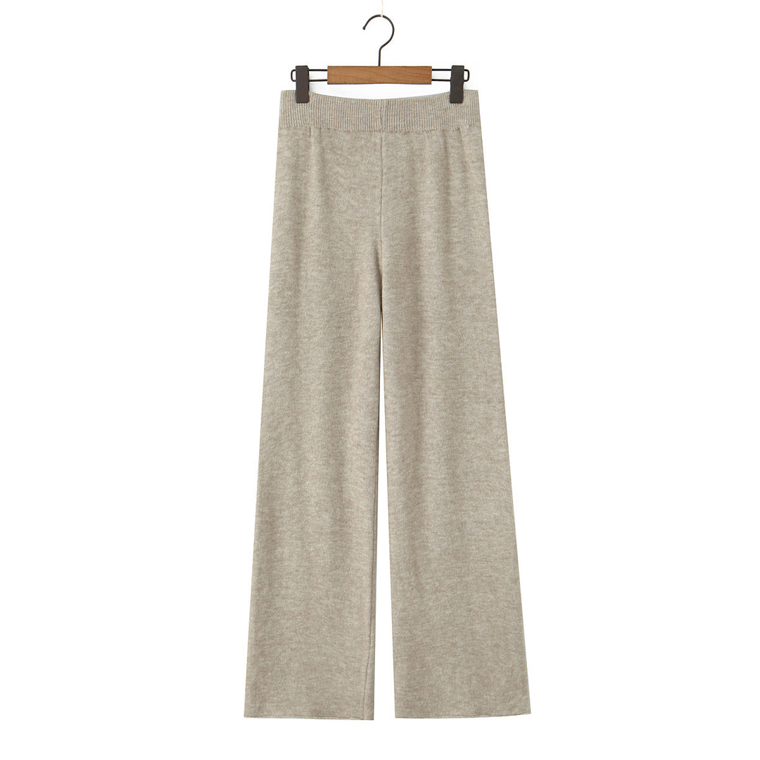 Damen elegantes Strickset mit langem Cardigan, Knopfleiste und weit geschnittenen Hosen Drune