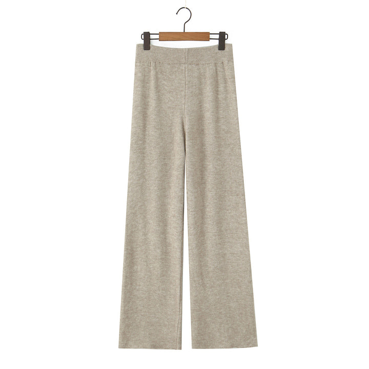 Damen elegantes Strickset mit langem Cardigan, Knopfleiste und weit geschnittenen Hosen Drune