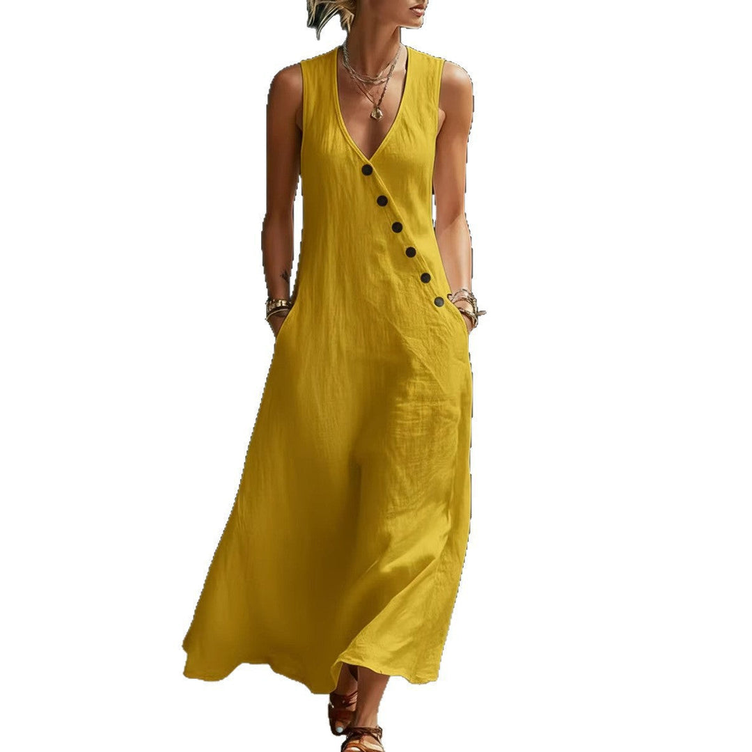 Damen Langarmkleid mit seitlichem Schlitz und Knopfdetails Drune