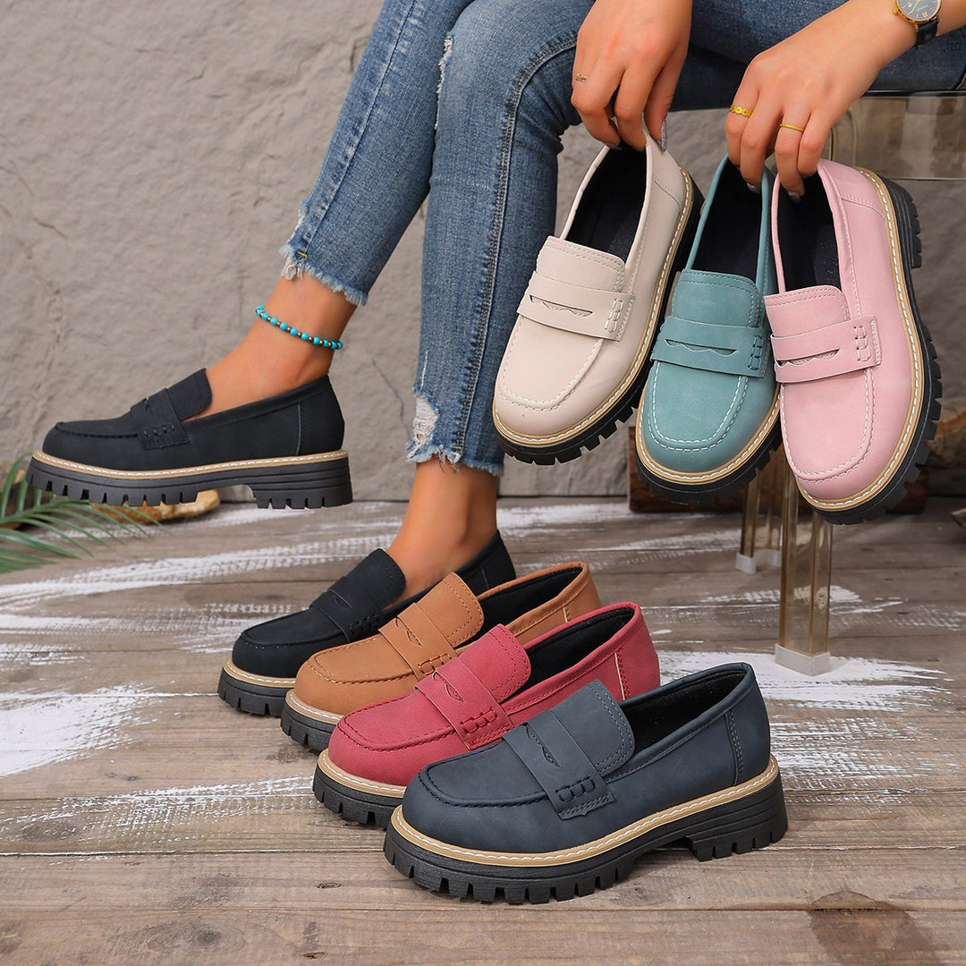 Damen lässiger Chunky-Loafer mit grober Profilsohle gepolstertem Komfortfußbett und dekorativem Steg Drune