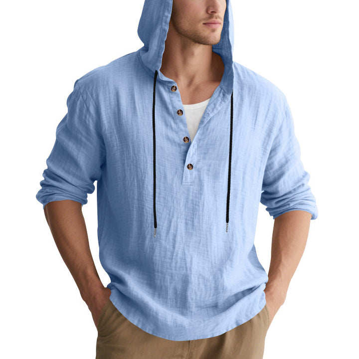 Herren lässiges Kapuzenhemd mit Knopfleiste und hochwertigem Baumwollmaterial Drune