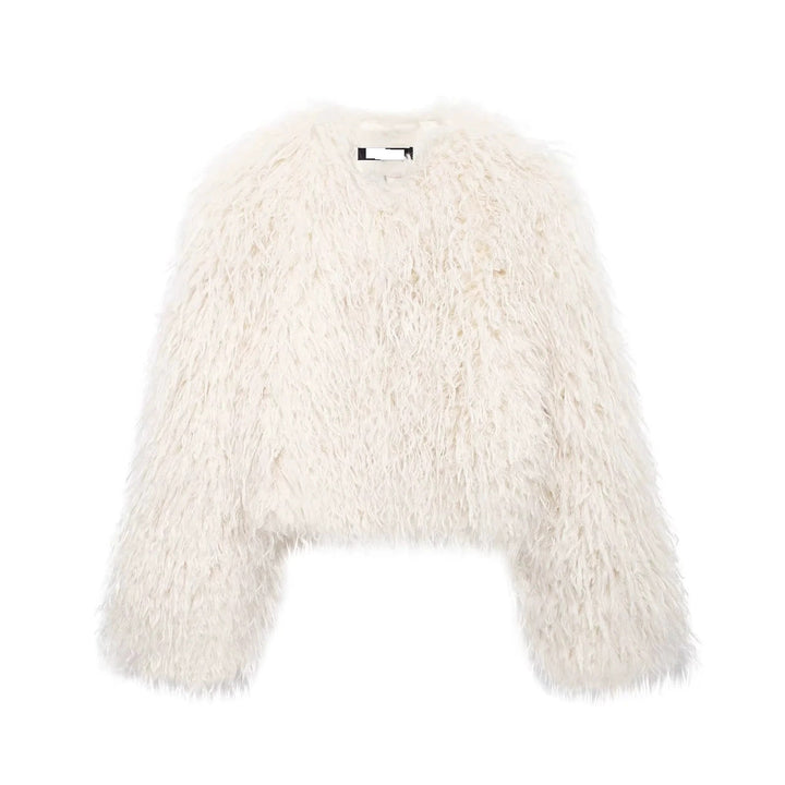Damen Kurzgeschnittene Bolerojacke aus langfaserigem Kunstpelz mit Shaggy‑Textur Drune