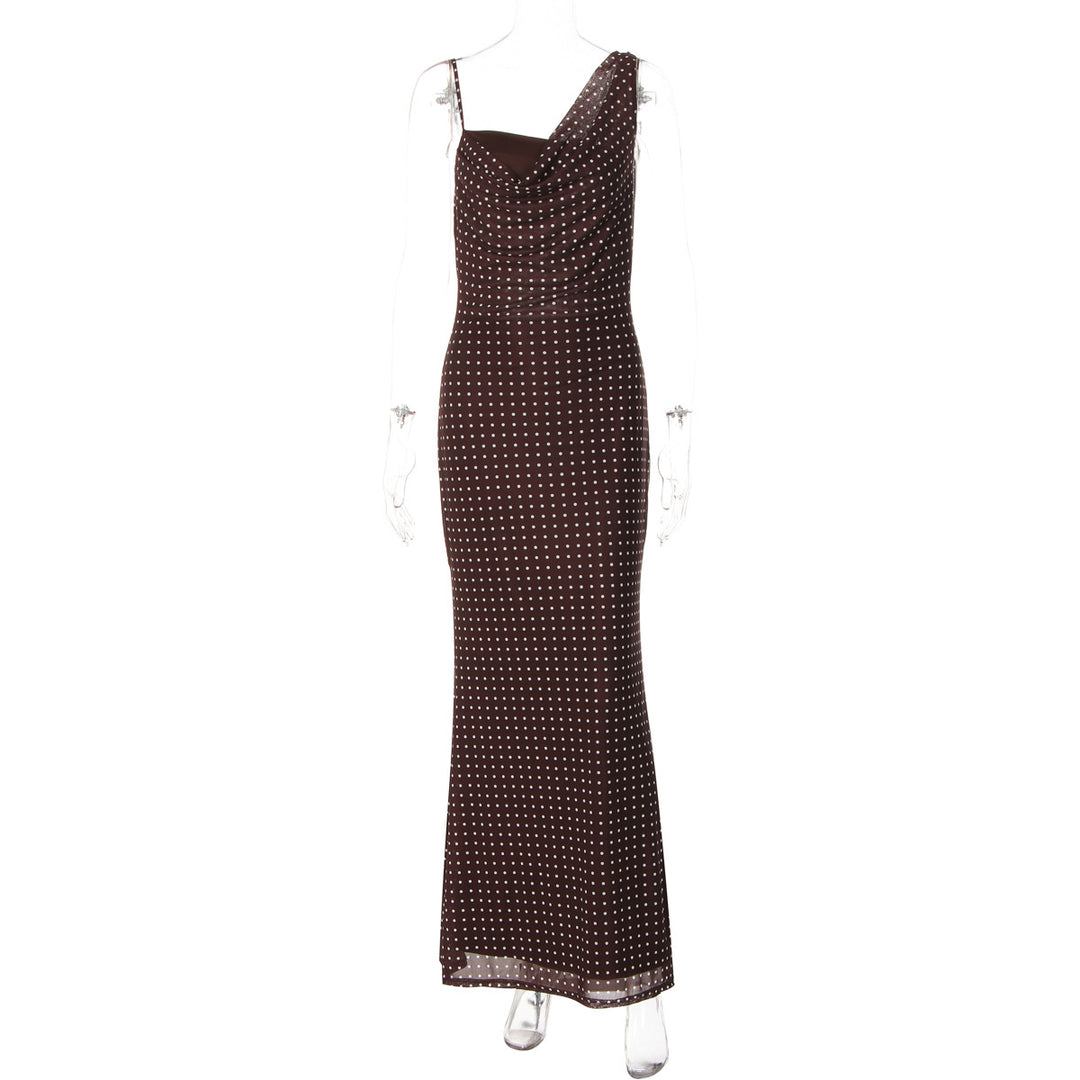 Damen Maxikleid mit asymmetrischem Ausschnitt und eingewebtem Punktedesign Drune