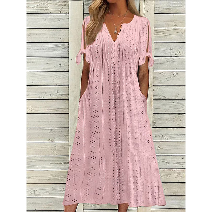 Damen Maxikleid mit Luftigen Ärmeln und Eleganten Lochmustern Drune