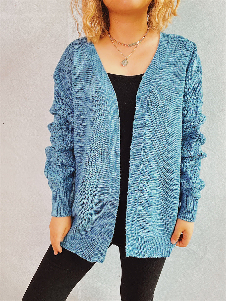 Damen Strickjacke mit strukturiertem Häkelmuster und offenen Vorderteilen Drune