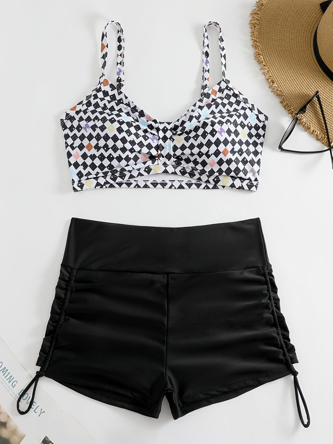 Damen Crop-Bikini Oberteil mit Rüschenbadeshorts Drune