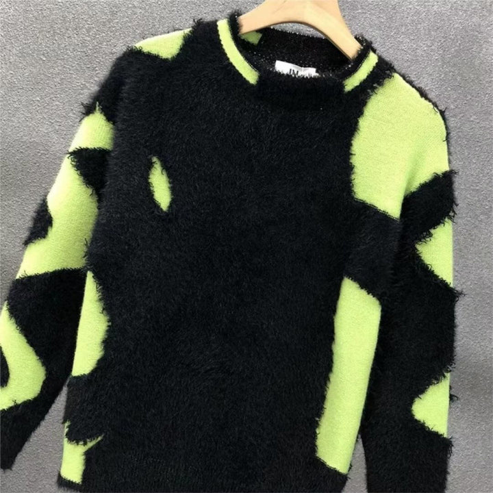 Damen kreativer Oversized-Pullover mit kontrastierendem Strukturdesign Drune