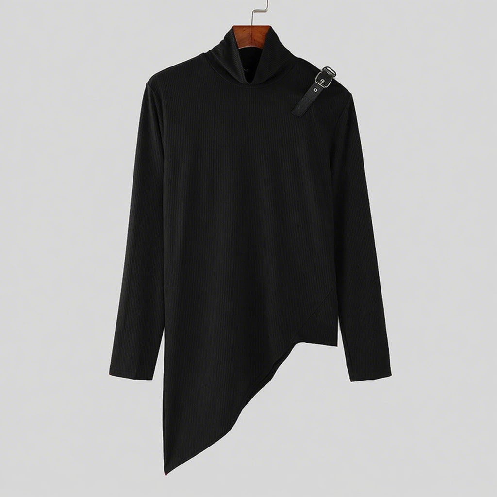 Damen nan asymmetrisches Longsleeve aus Feinstrick mit Stehkragen, diagonalem Saum und verstellbarem Schulterriemen Drune