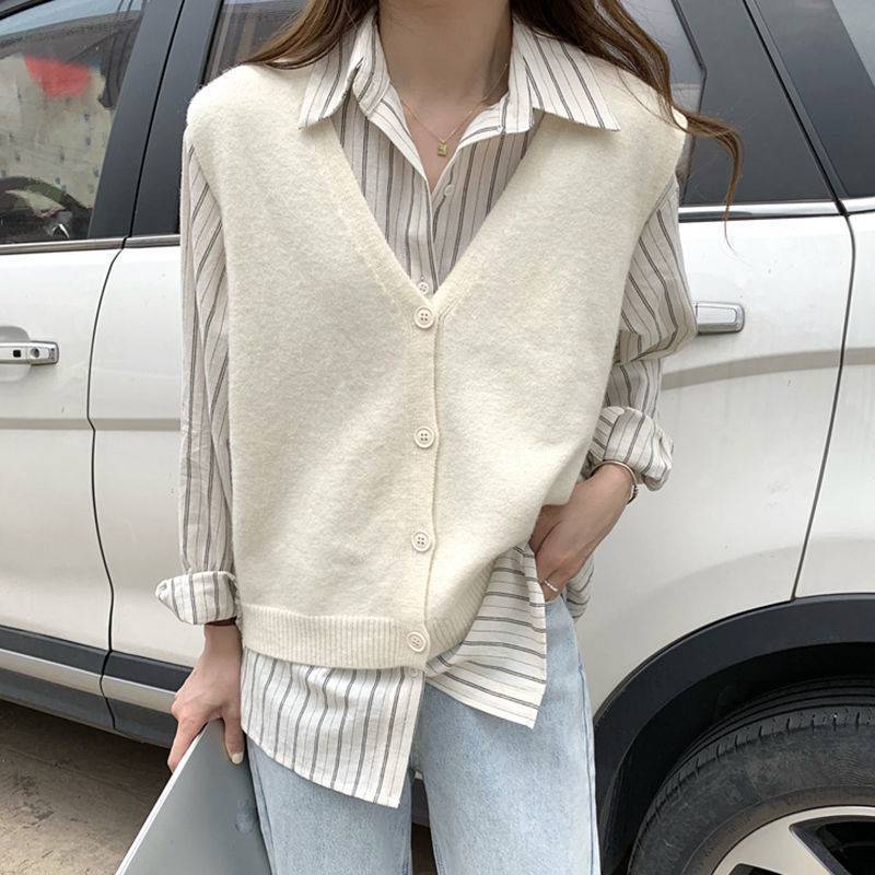 Damen Strickweste mit elegantem V-Ausschnitt und Knopfverschluss Drune