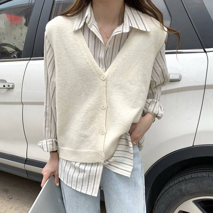 Damen Strickweste mit elegantem V-Ausschnitt und Knopfverschluss Drune