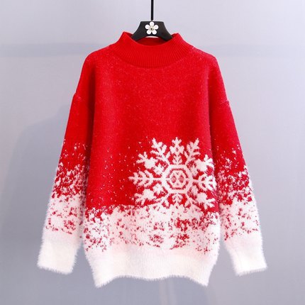 Damen Grobstrickpullover mit winterlichem Schneeflockenmuster und kuscheligem Material Drune