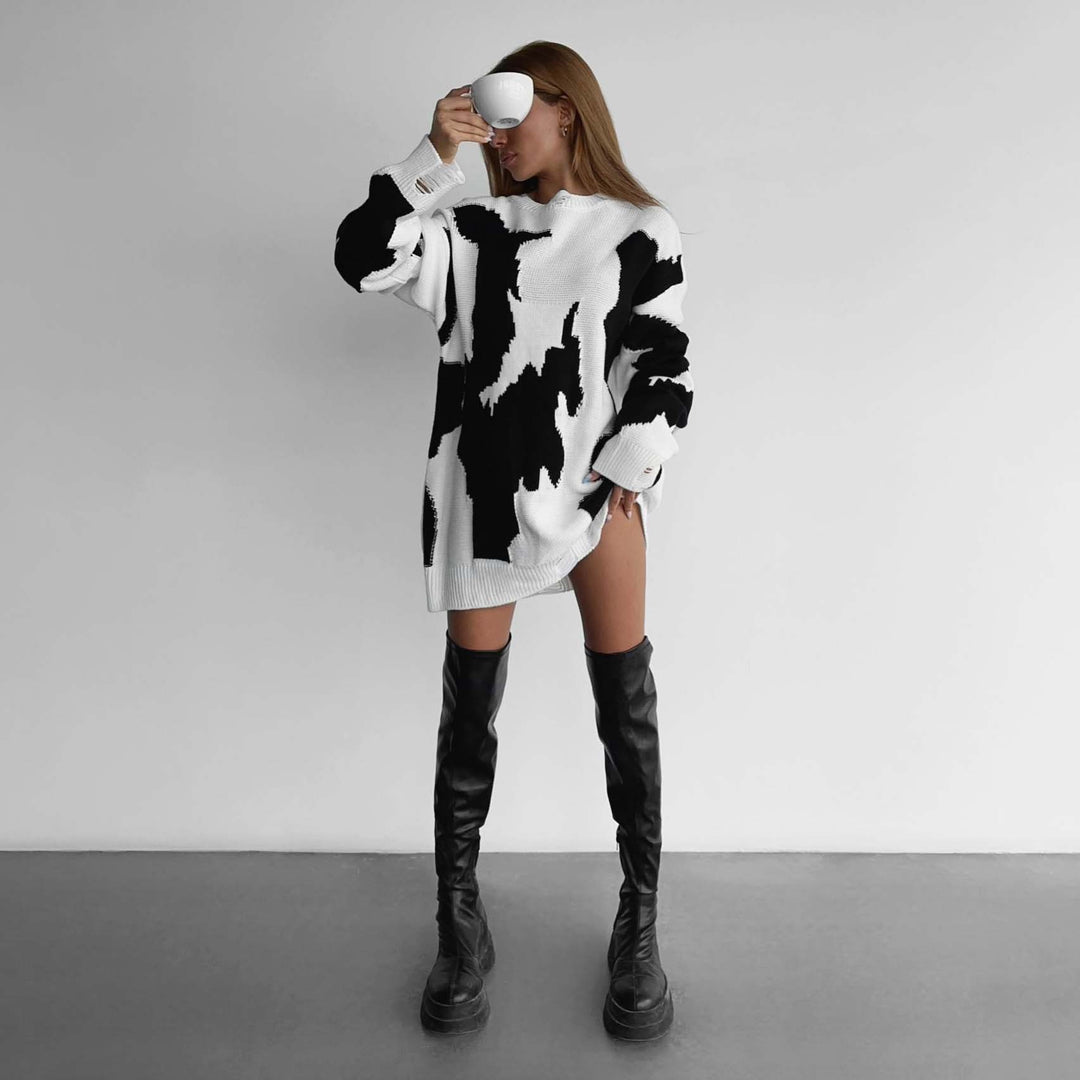 Damen Grob gestrickter Oversized Pullover mit aufregendem Grafikdesign Drune