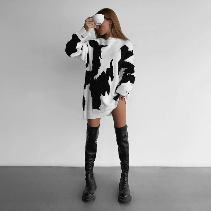 Damen Grob gestrickter Oversized Pullover mit aufregendem Grafikdesign Drune