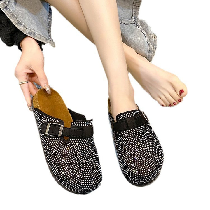 Damen Clogs mit funkelnden Strasssteinchen und verstellbarem Schnallenverschluss Drune