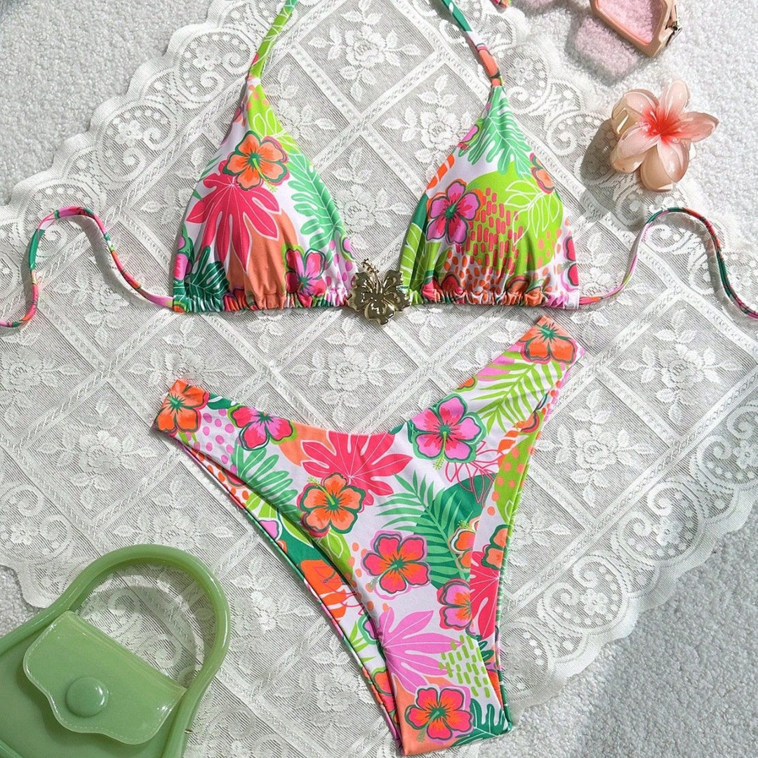 Damen Triangel-Bikini mit farbenfrohem Blumendesign Drune