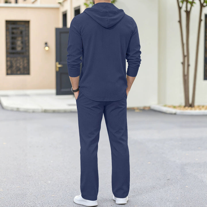 Herren Lässiges Knopf‑Hoodie Lounge‑Set aus Jersey mit Kordelzug und Komfort‑Jogger Drune