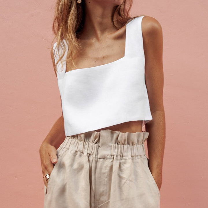 Damen Cropped Top mit quadratischem Ausschnitt und breiten Trägern Drune