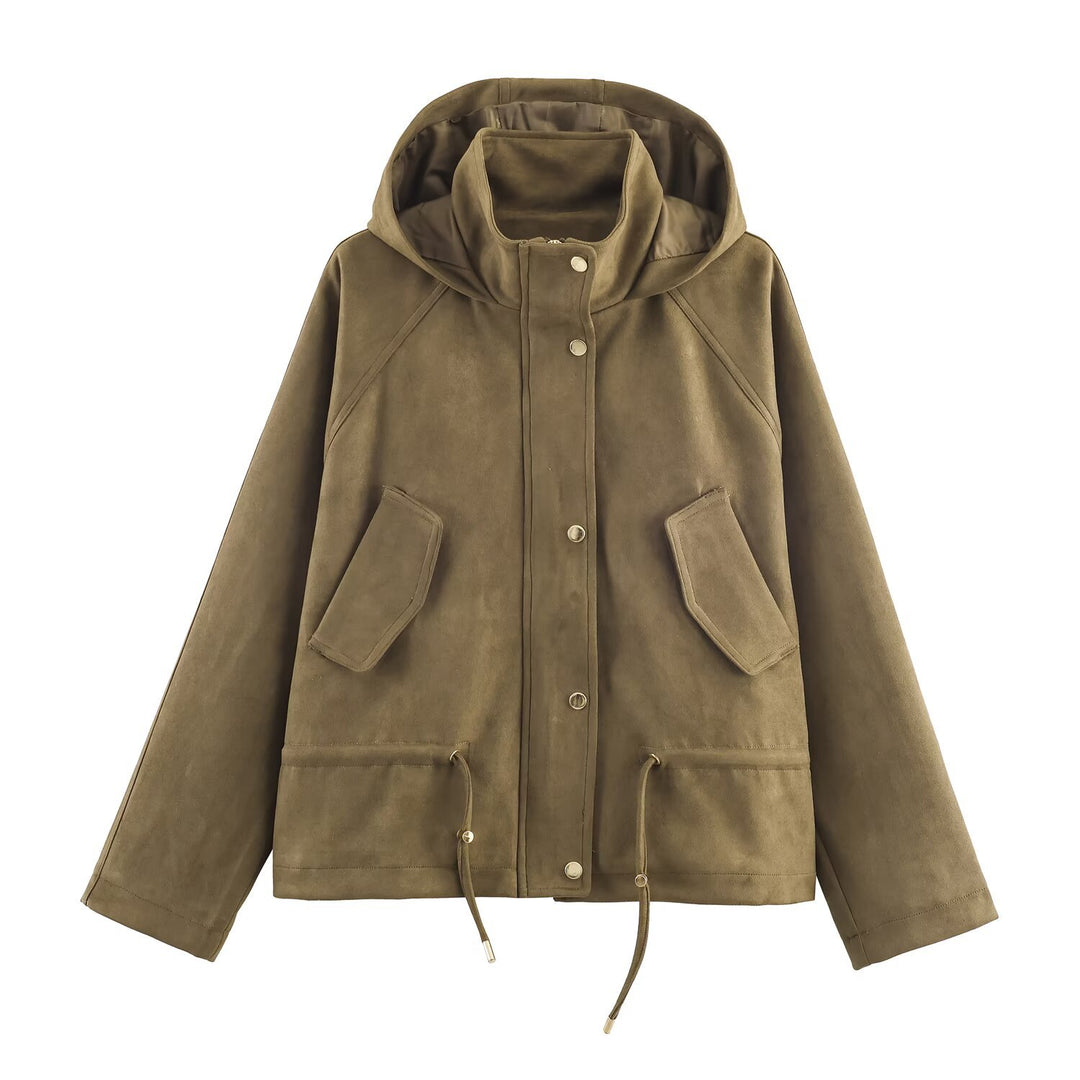 Damen modische Übergangsjacke mit Kapuze und praktischen Taschen Drune