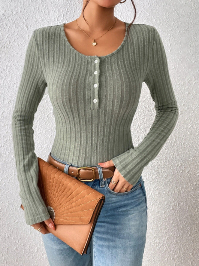 Damen Gerippter Feinstrick-Body mit Henley-Knopfleiste und taillierter Passform Drune