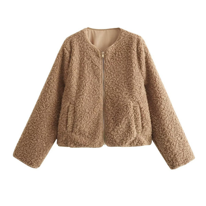 Damen Teddyjacke mit Reißverschluss und seitlichen Eingrifftaschen Drune